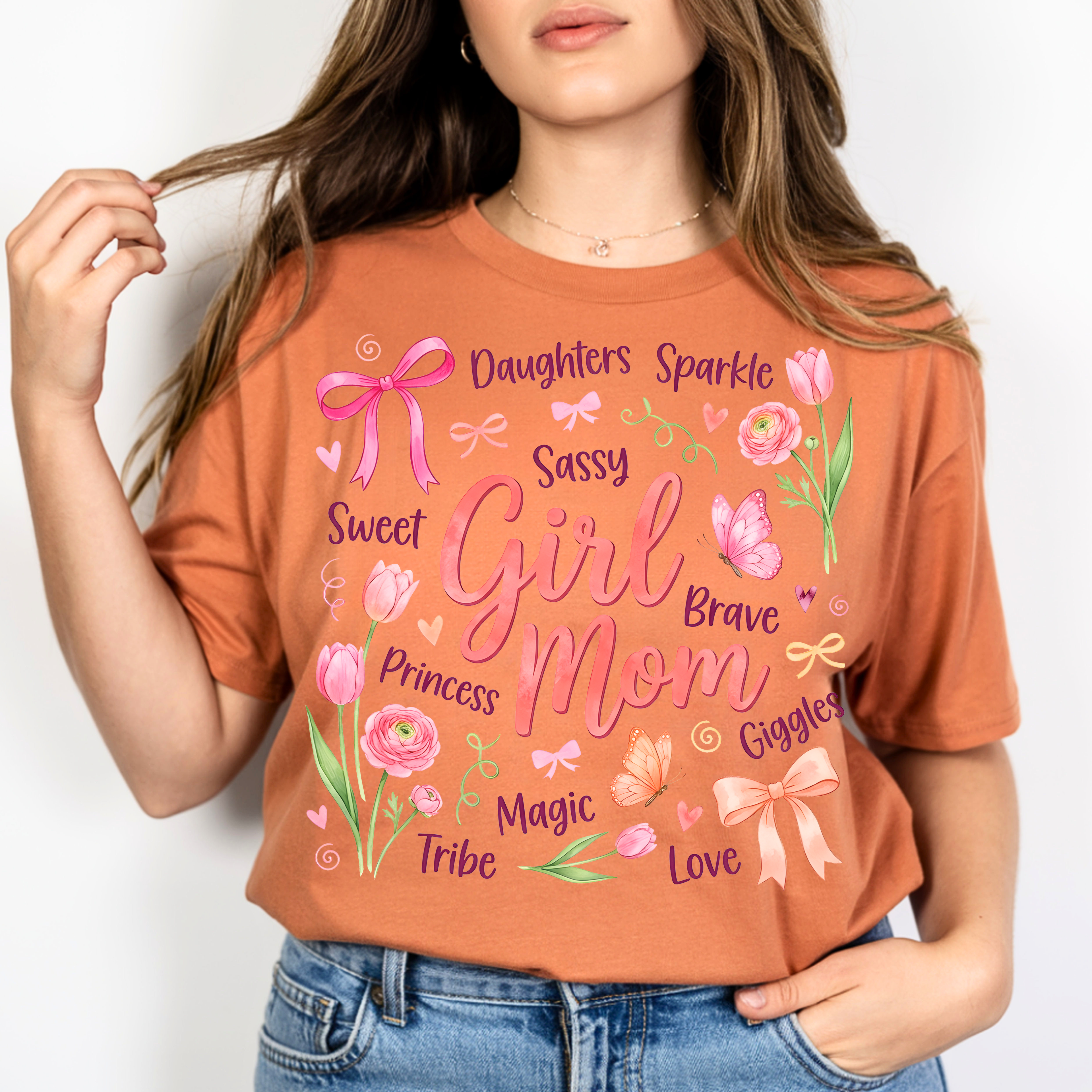 Girl Mom T-Shirt | Floral Pink Mama Tee for Moms