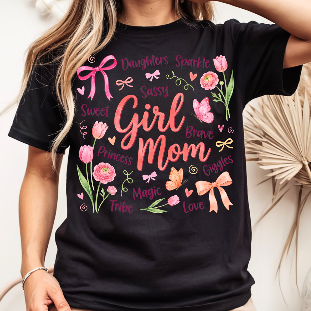 Girl Mom T-Shirt | Floral Pink Mama Tee for Moms