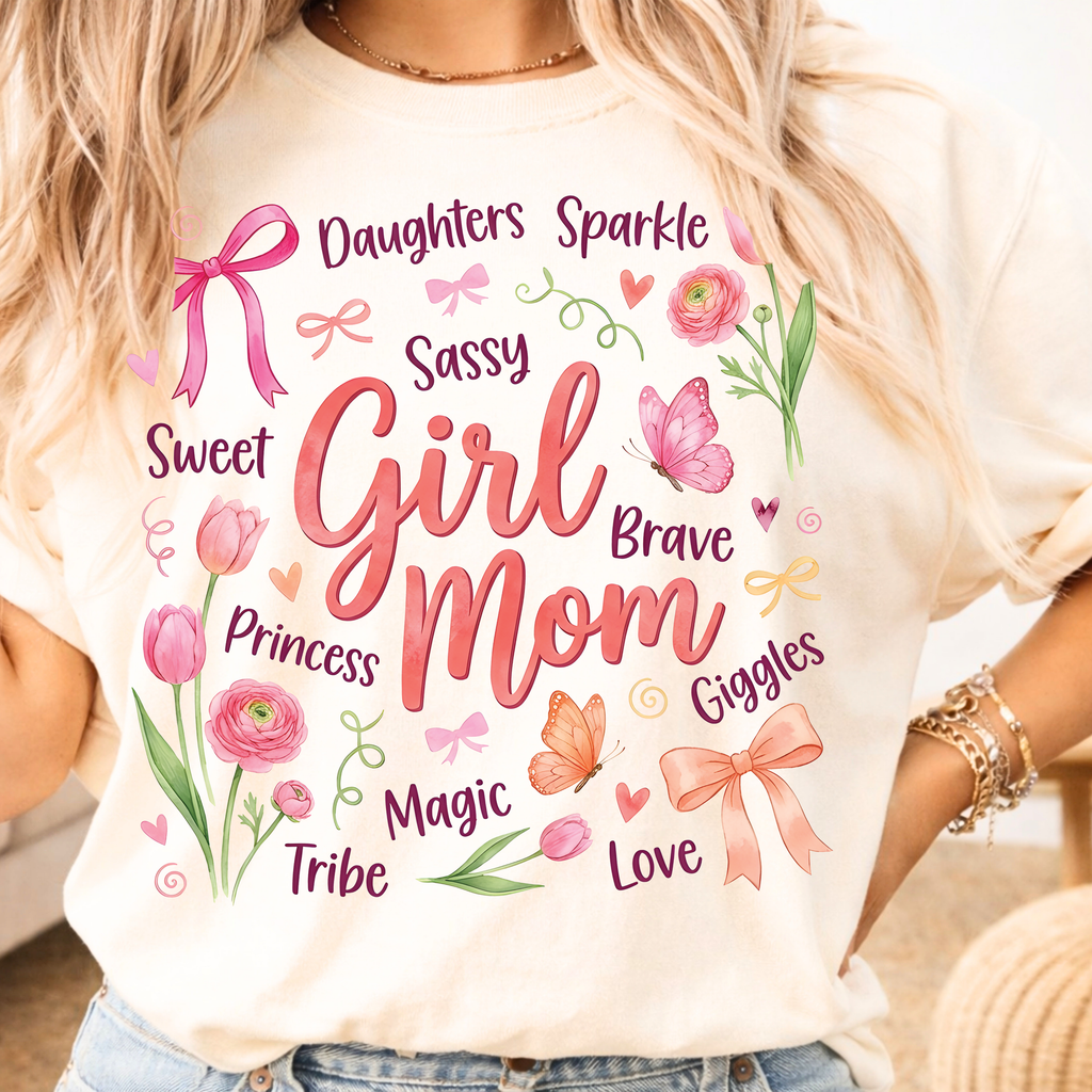 Girl Mom T-Shirt | Floral Pink Mama Tee for Moms