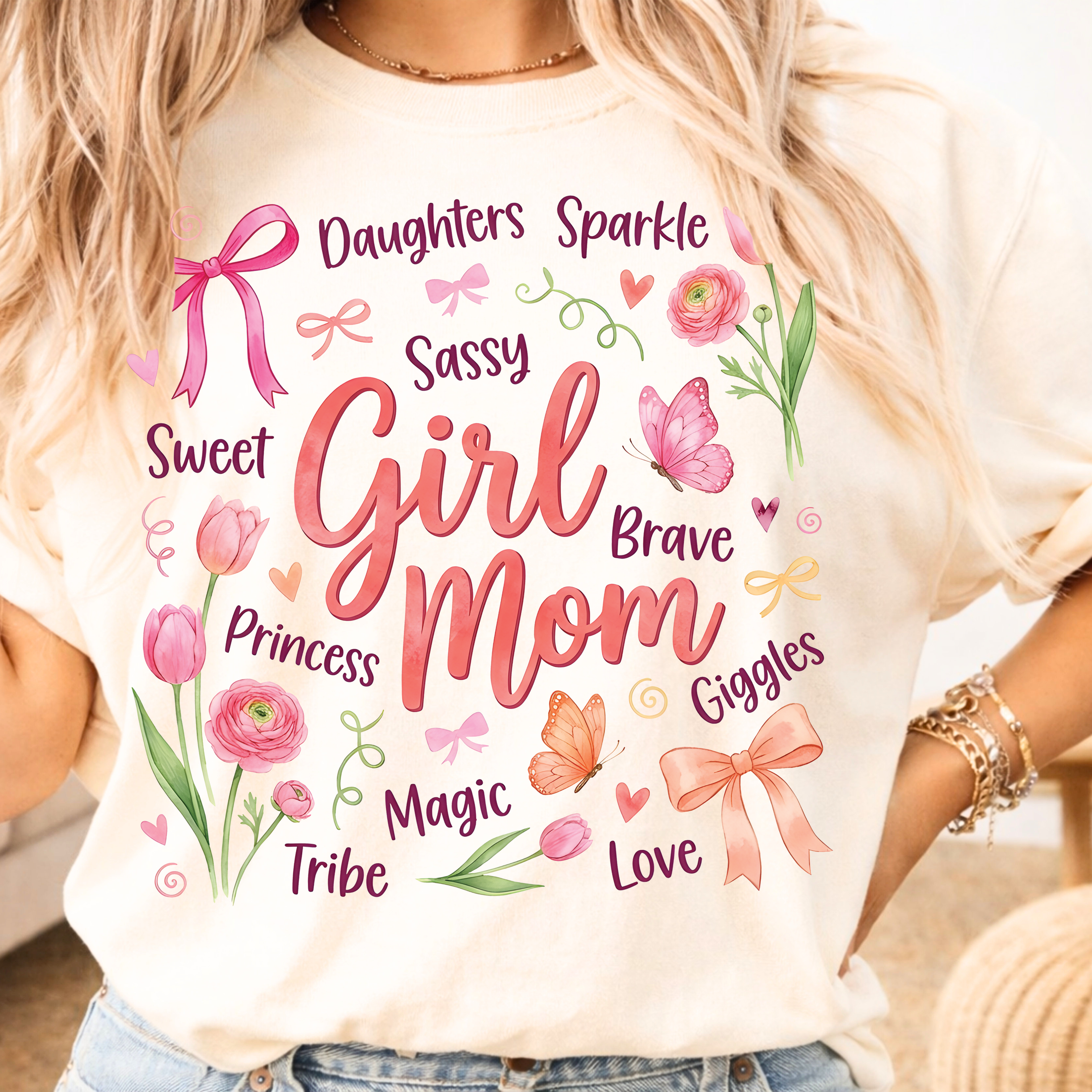 Girl Mom T-Shirt | Floral Pink Mama Tee for Moms