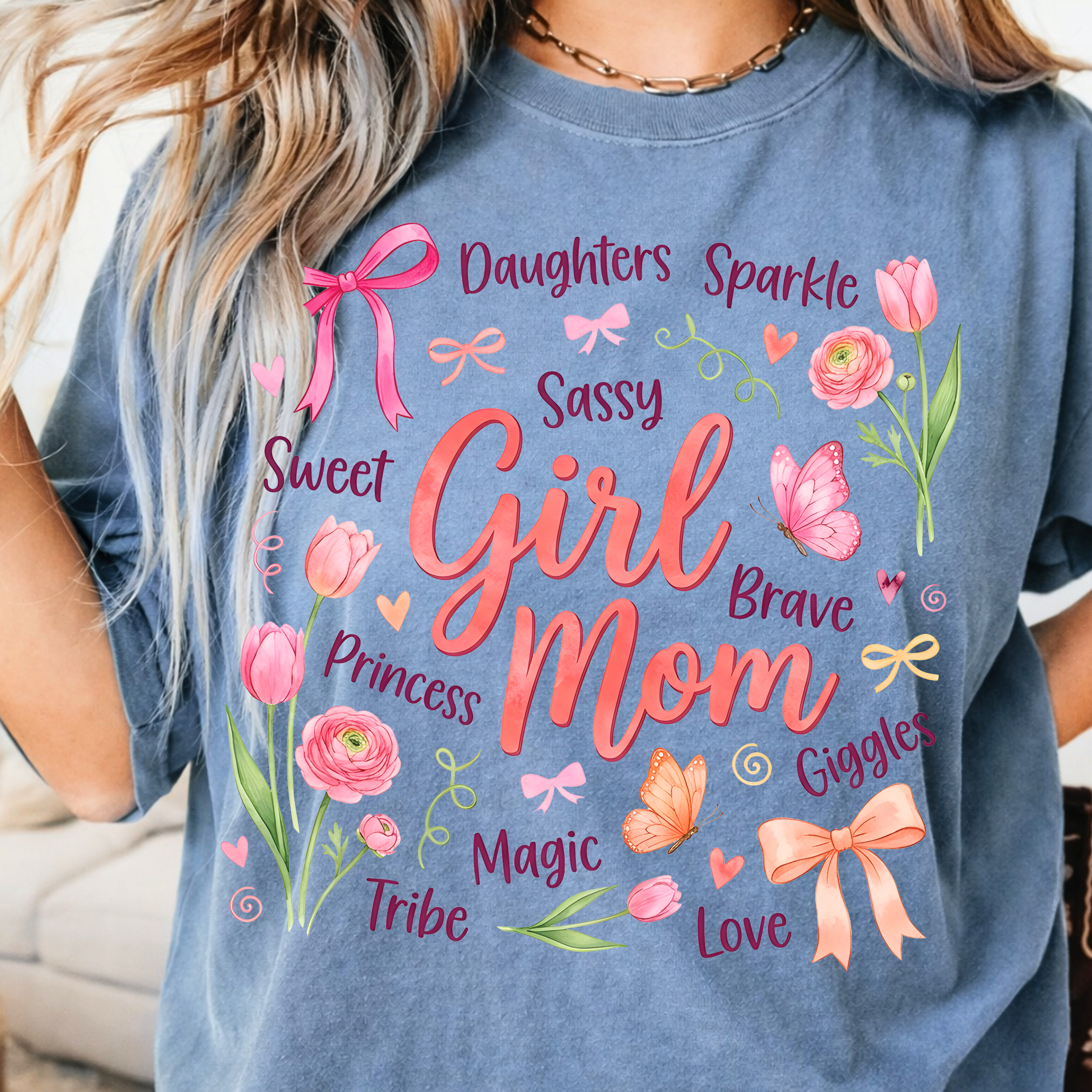 Girl Mom T-Shirt | Floral Pink Mama Tee for Moms