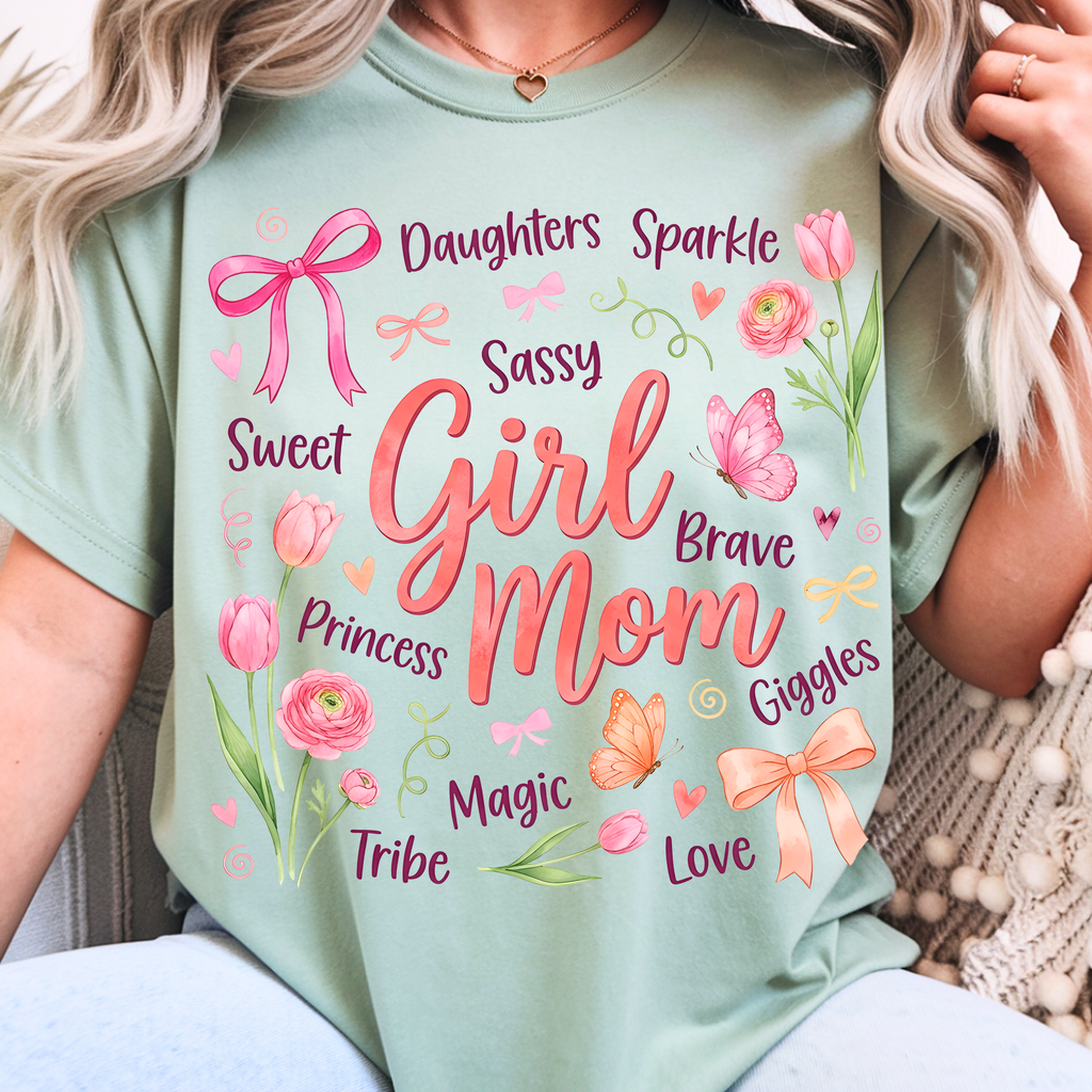 Girl Mom T-Shirt | Floral Pink Mama Tee for Moms