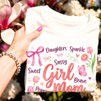 Girl Mom T-Shirt | Floral Pink Mama Tee for Moms