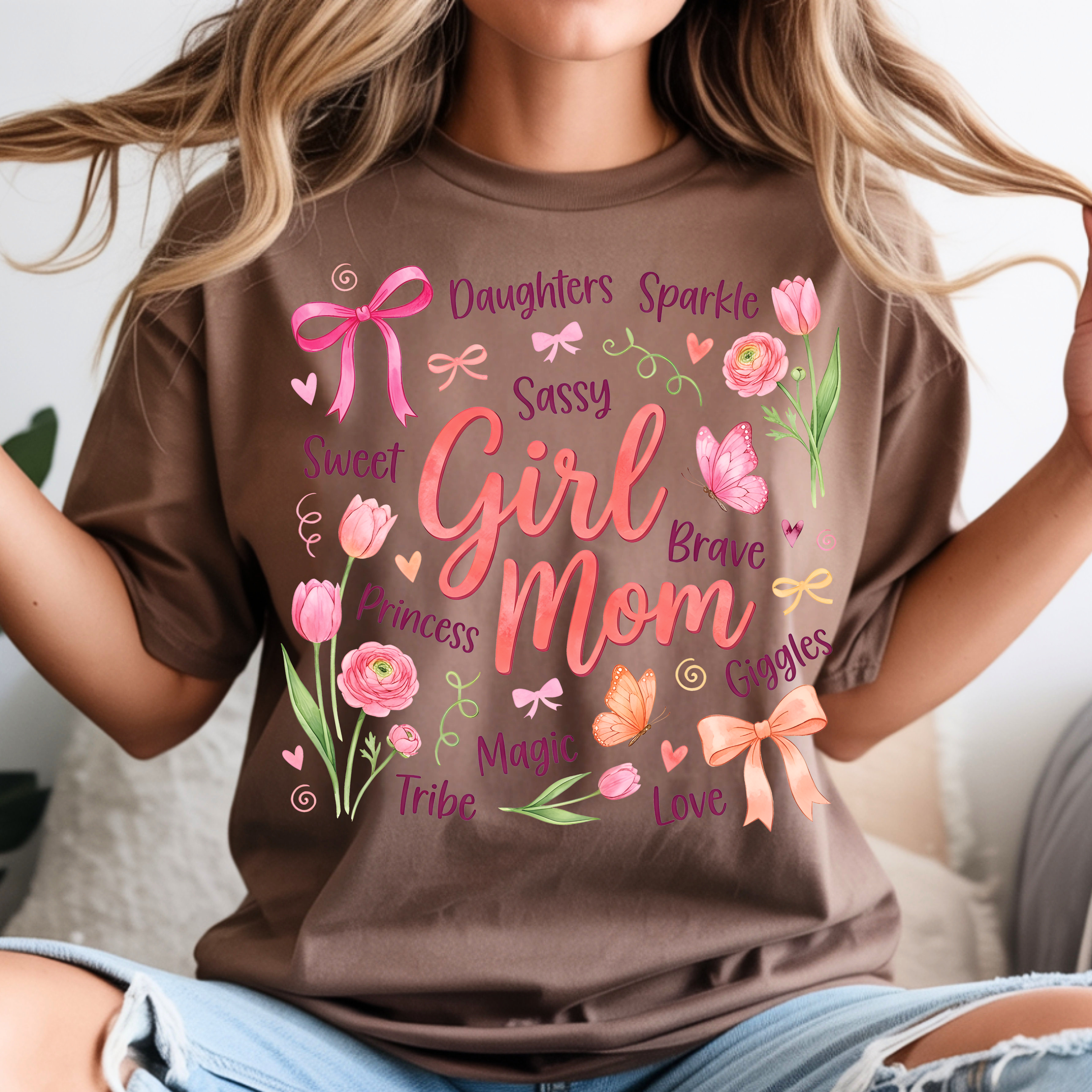 Girl Mom T-Shirt | Floral Pink Mama Tee for Moms
