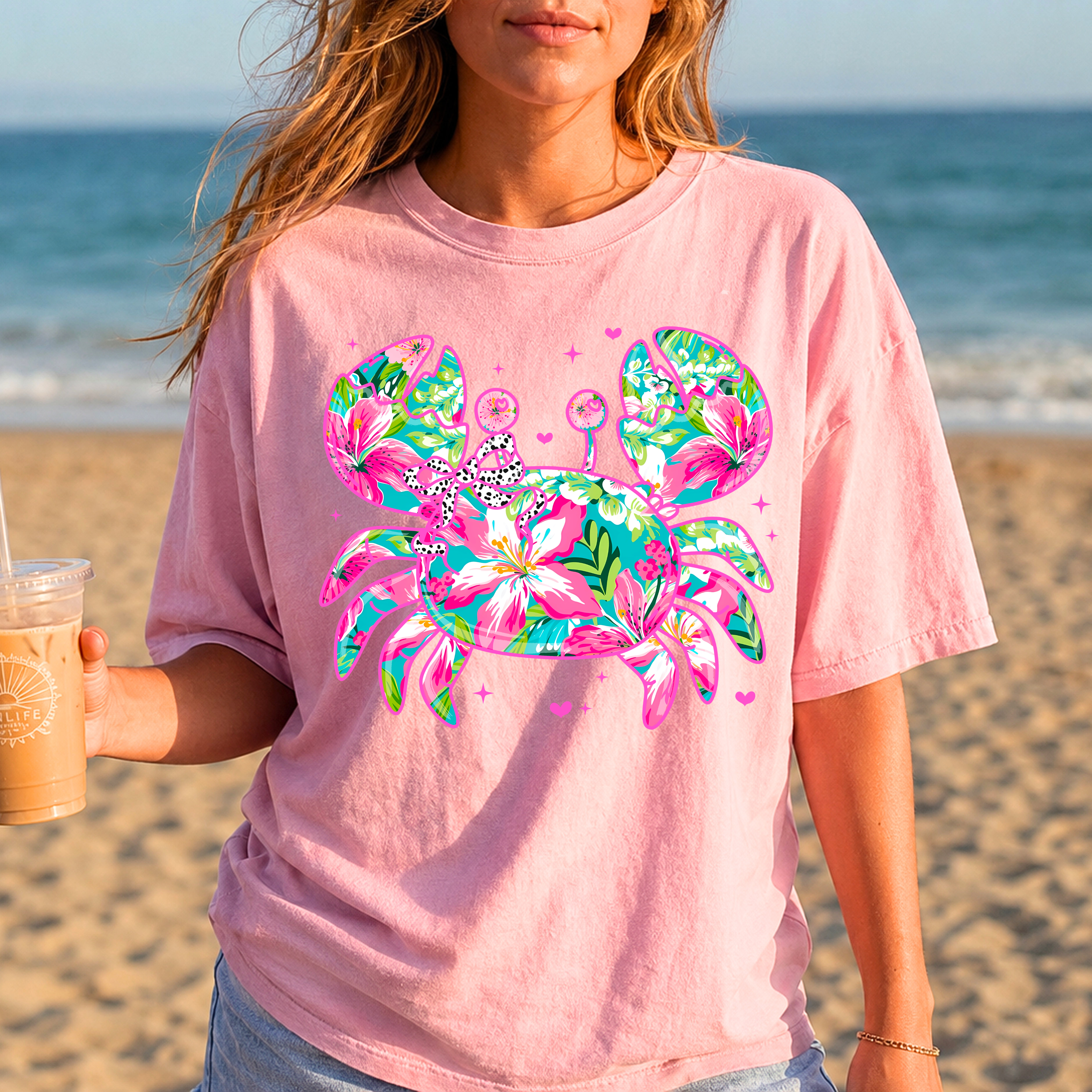 Pink Coastal Crab Graphic Tee