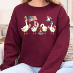 Patriotic Geese Crewneck Sweatshirt | American Flag Ducks & Stars Fourth of July Tee
