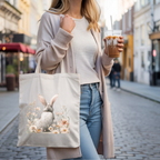 Tote — Watercolor Bunny Floral Canvas Tote Bag