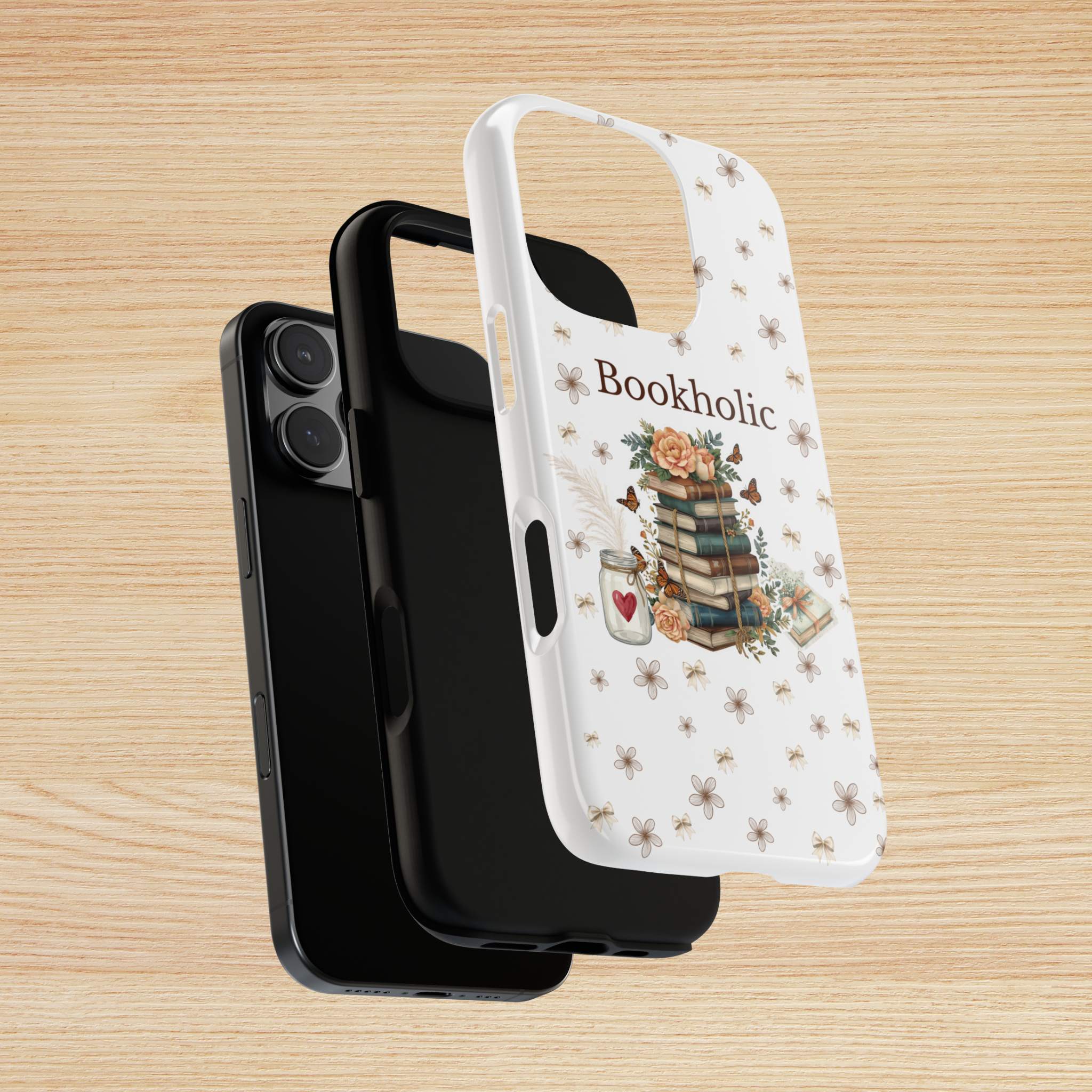 Bookaholic Aesthetic Tough iPhone Case – Cute Book Lover Phone Case for Readers. Available in (Glossy & Matte) Iphone 14 15 16 17 Pro, Pro Max, Air, Plus
