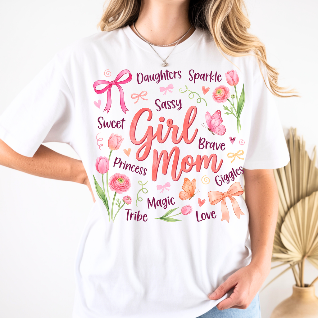 Girl Mom T-Shirt | Floral Pink Mama Tee for Moms