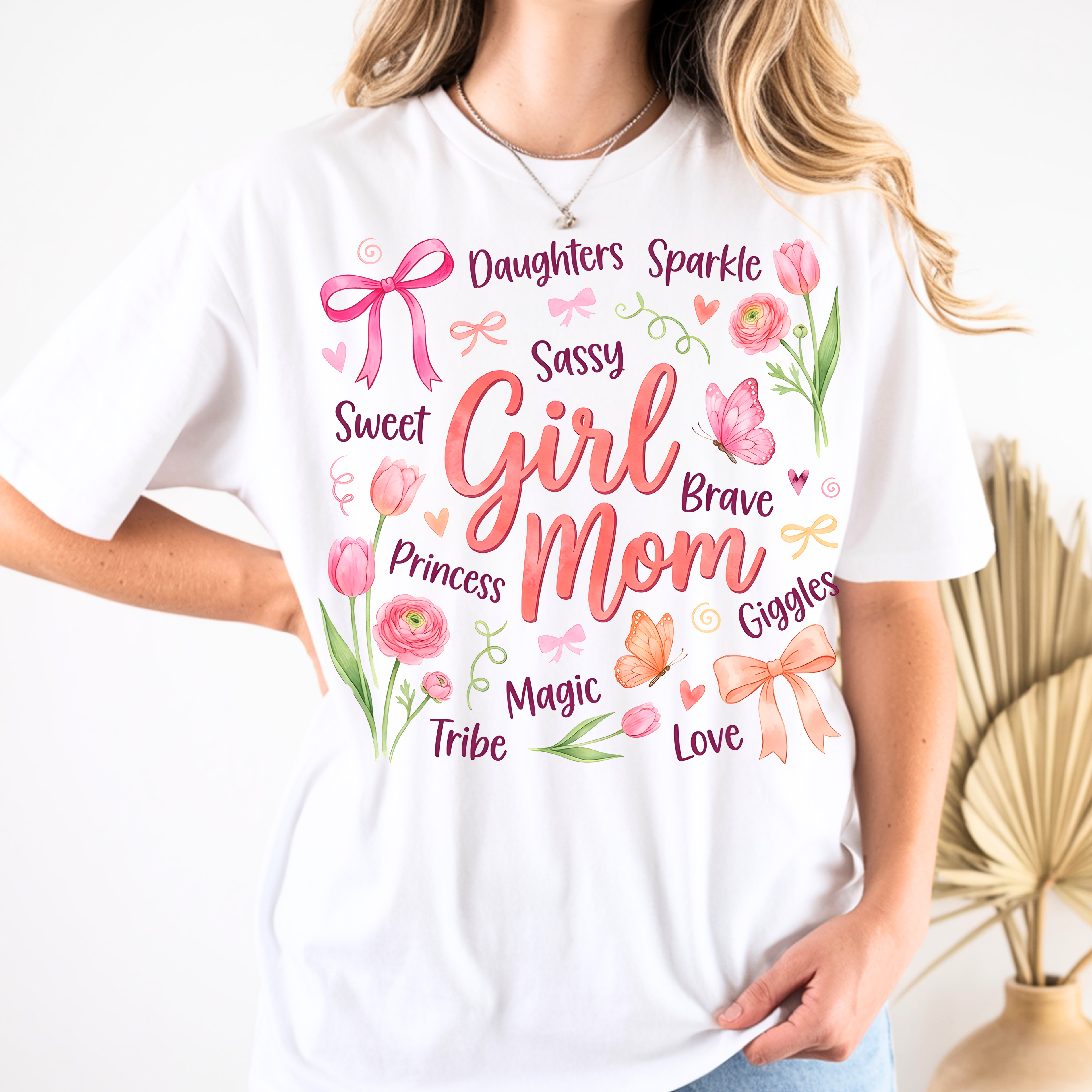 Girl Mom T-Shirt | Floral Pink Mama Tee for Moms
