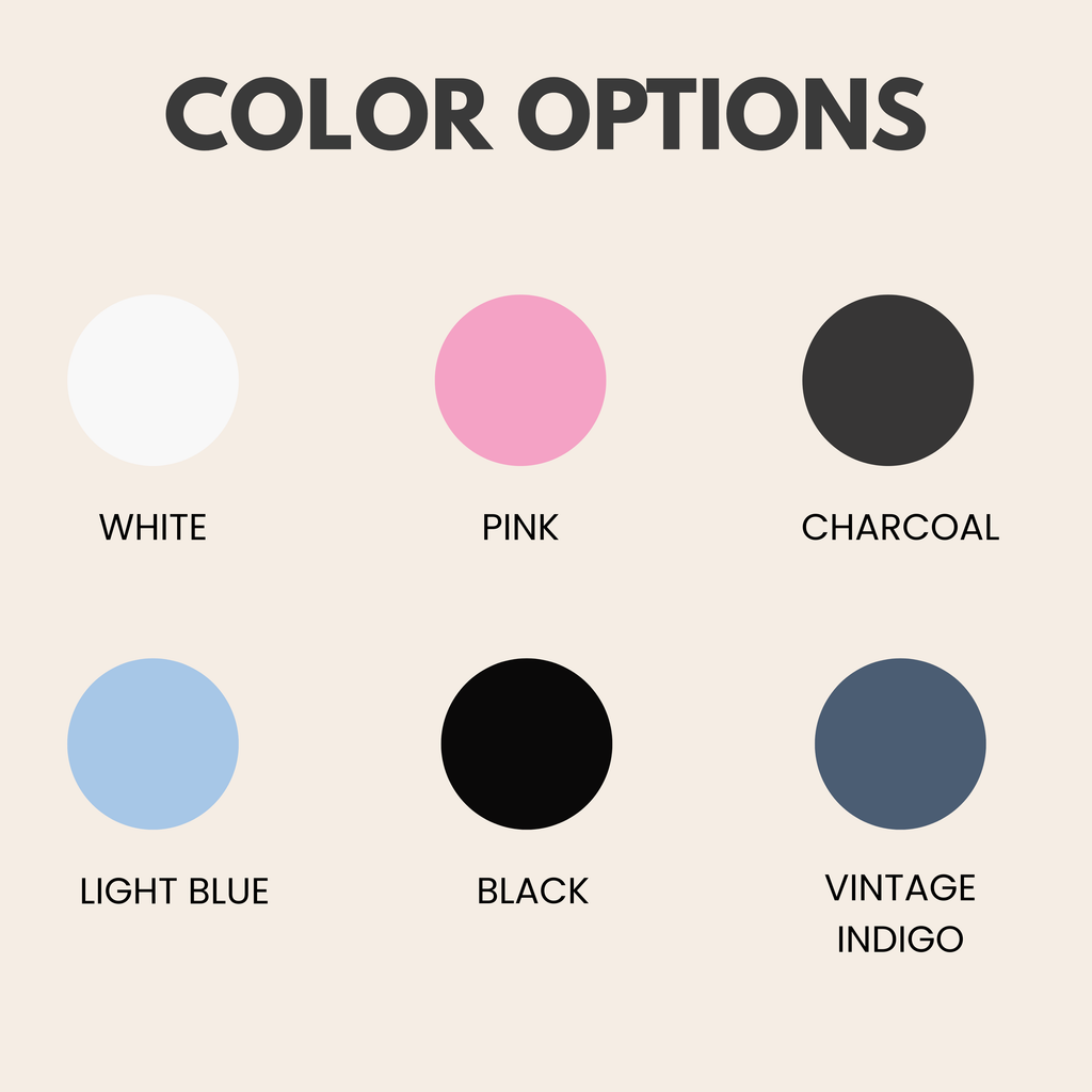 Baby onesie color options chart white pink charcoal light blue black vintage indigo