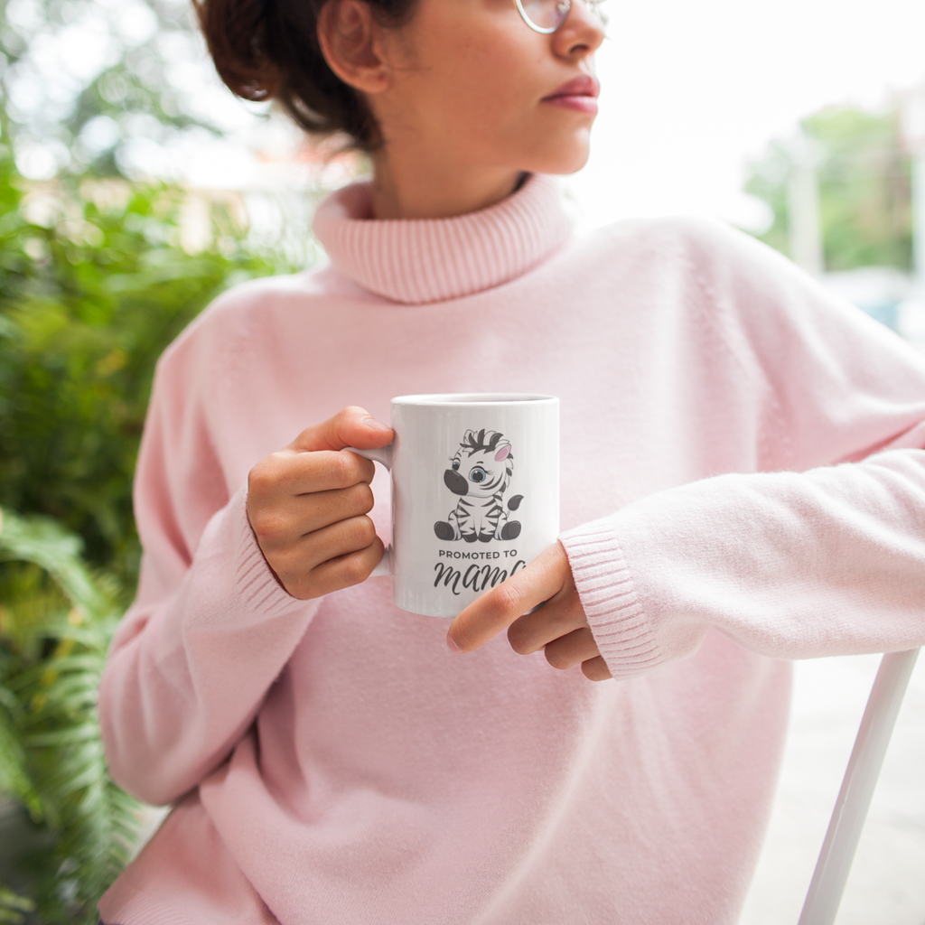 11oz ceramic baby shower gift mug for mom to be, promoted to mama coffee cup with zebra illustration
