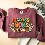 Crimson Badass Moms Club sweatshirt folded, cozy trendy mom clothing gift idea