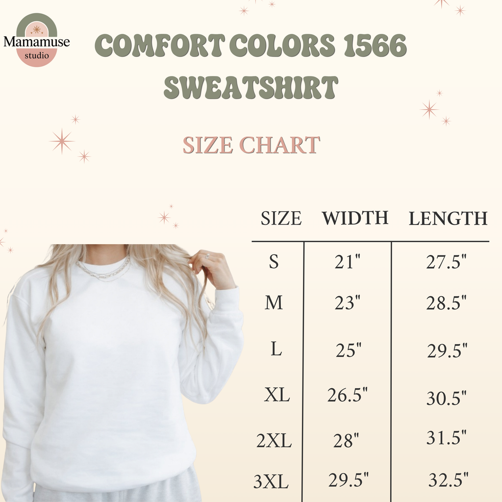 Size chart for Badass Moms Club sweatshirt unisex fit measurement guide