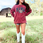 Crimson Mama Nautical sweatshirt featuring nautical coastal design styled as a casual beach outfit.