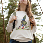 Front view of bird graphic sweatshirt on woman, cozy aesthetic nature inspired outfit
