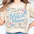 Blessed Mama t-shirt with floral design and Christian quote for Mother's Day gift
