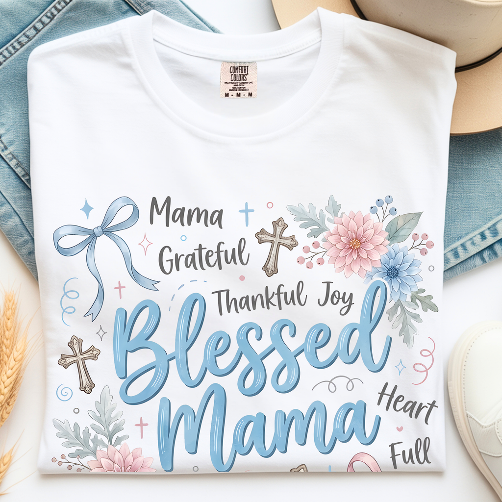 White Blessed Mama t-shirt soft aesthetic floral Christian Mother's Day shirt