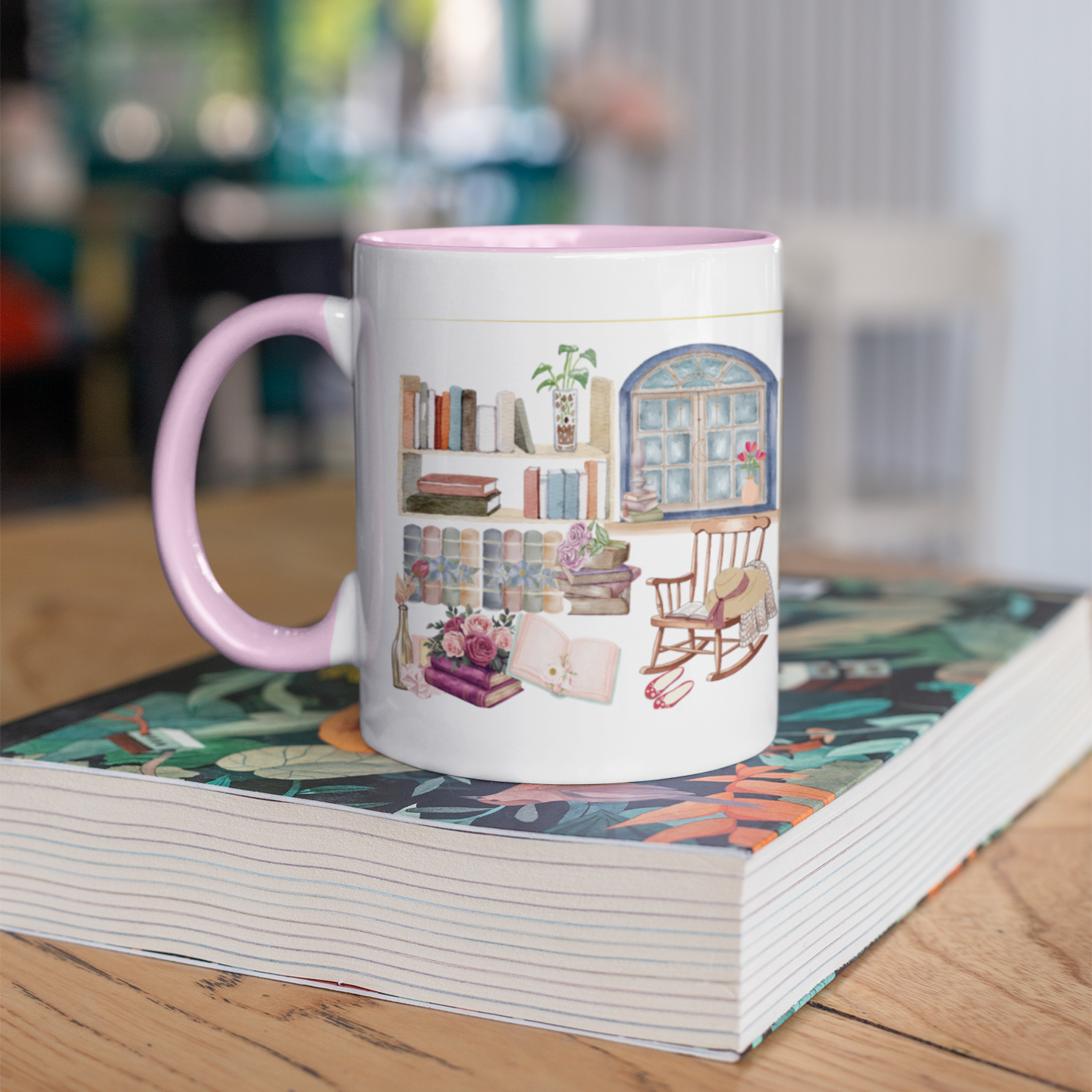 Book themed ceramic mug for moms available in 11oz and 15oz, cute gift for book loving mom