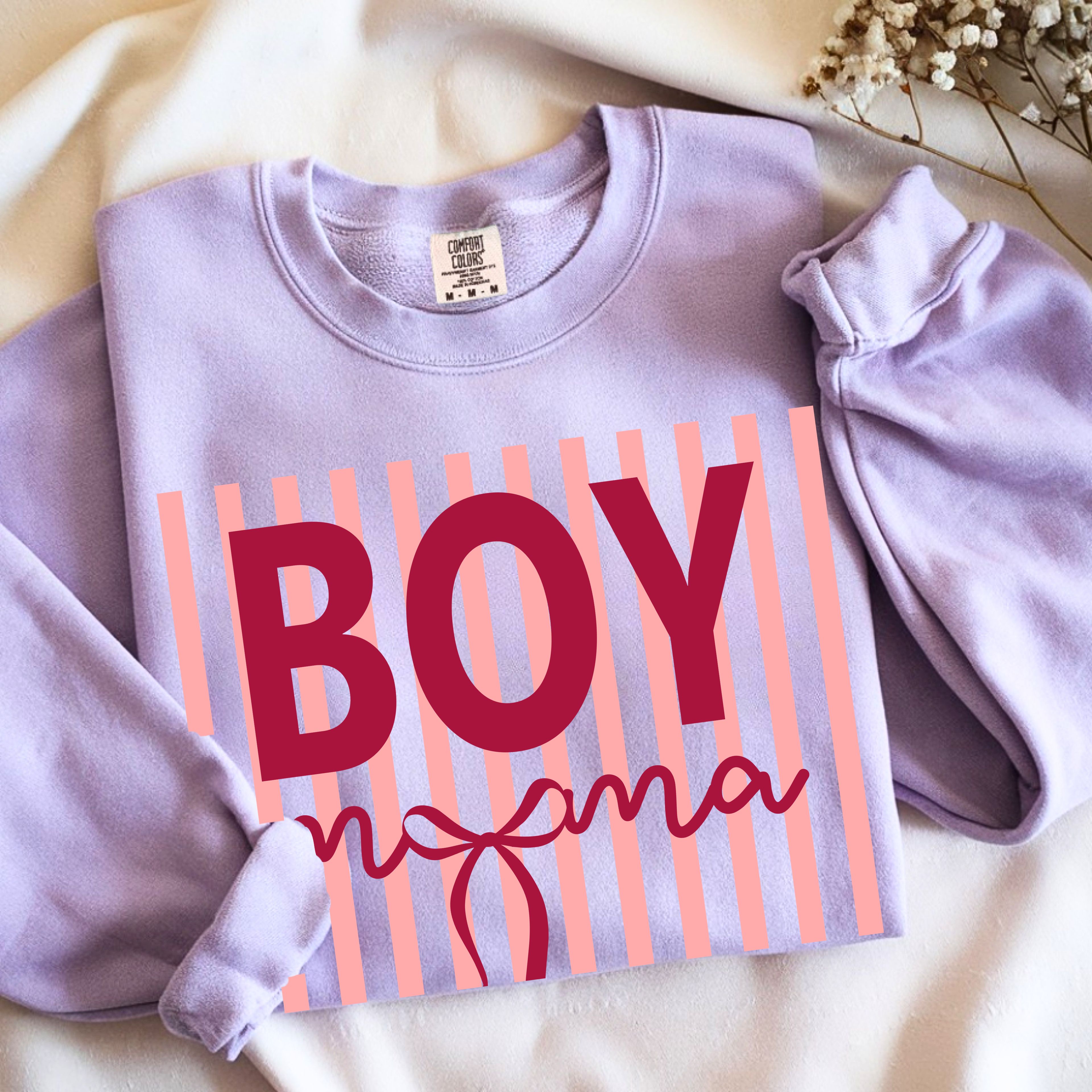 Cute Boy Mama sweatshirt in orchid Comfort Colors crewneck