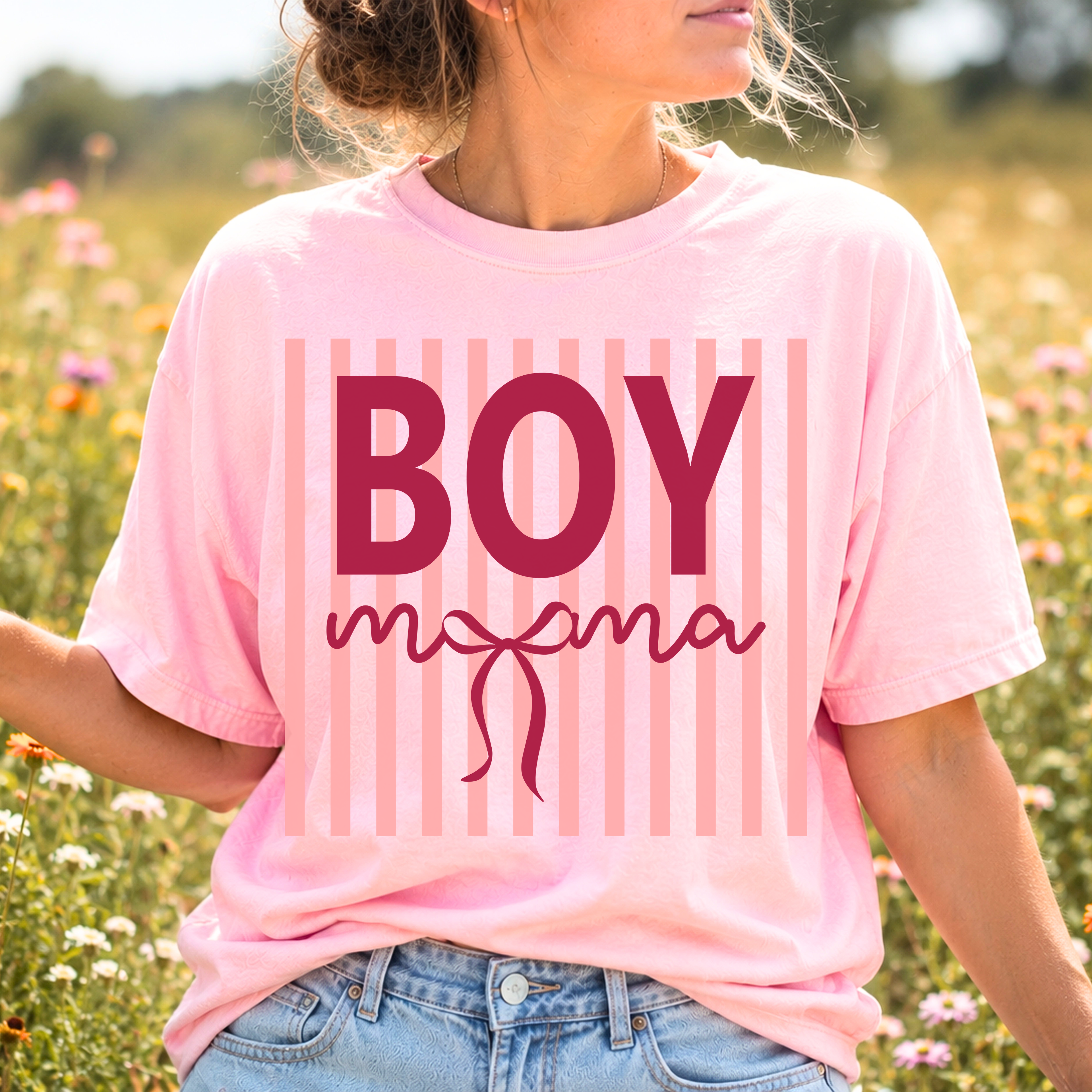 Boy Mama graphic t-shirt in Blossom pink color for moms of boys