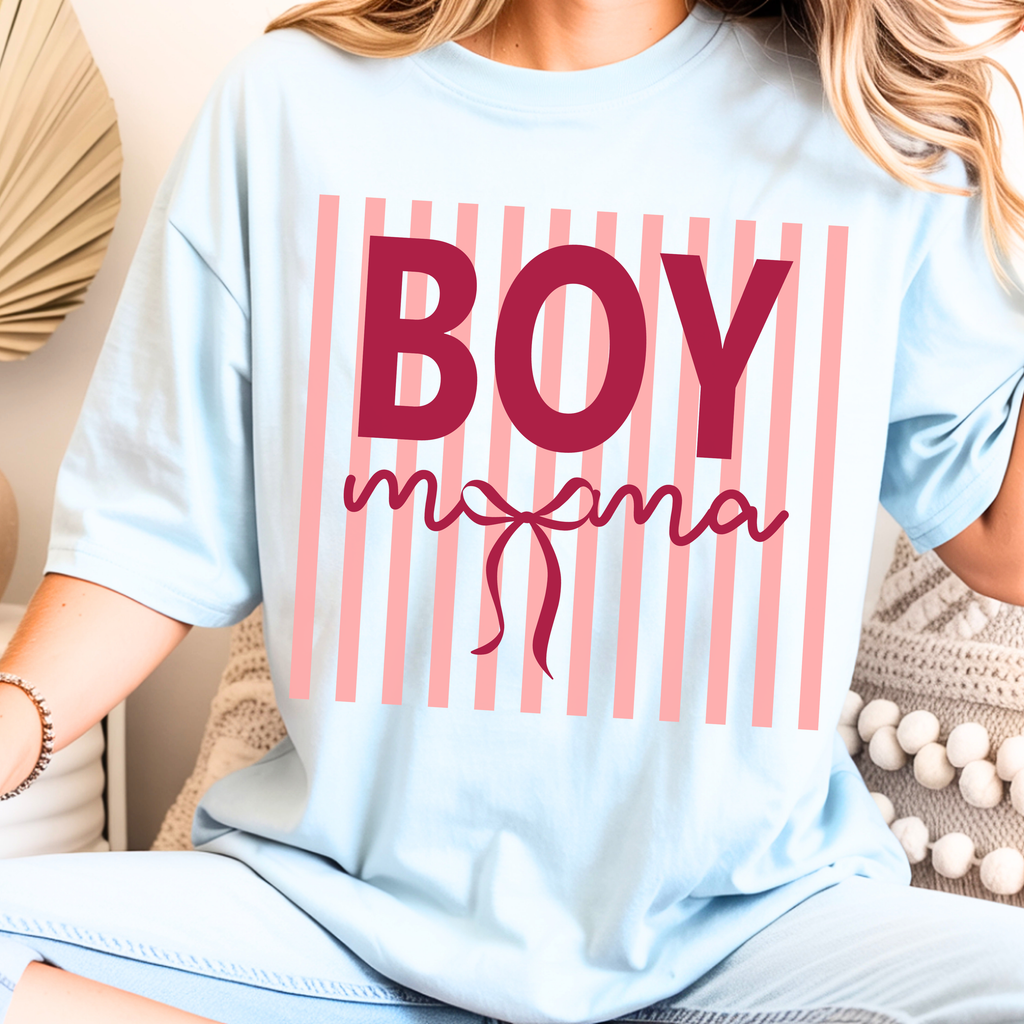 Chambray blue Boy Mama graphic t-shirt for moms