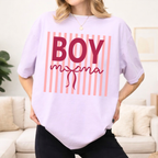 Orchid Boy Mama shirt with pink striped graphic design