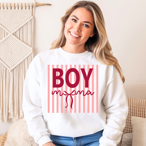 Boy Mom Comfort Colors sweatshirt in white for mothers of boys