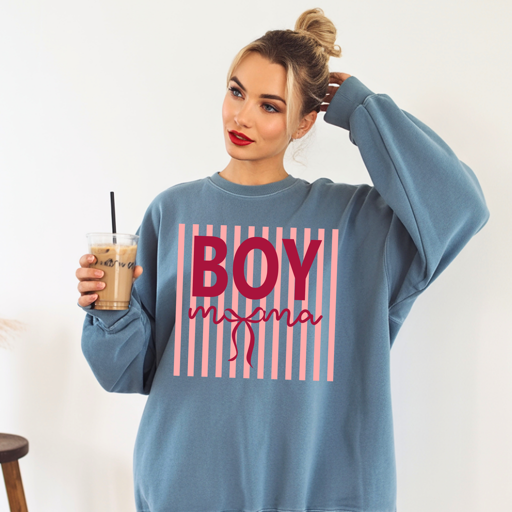 Boy Mom crewneck sweatshirt in blue jean color