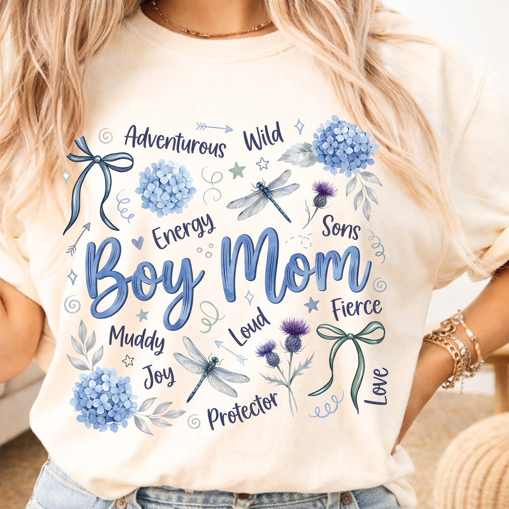 Ivory boy mom floral t-shirt mothers day gift for mom of boys