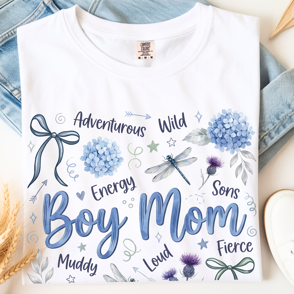 Boy mom floral t-shirt white comfort colors 1717 hydrangea mom shirt gift for mom