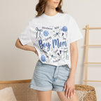 White boy mom floral t-shirt lifestyle image comfort colors 1717 hydrangea mom shirt casual outfit