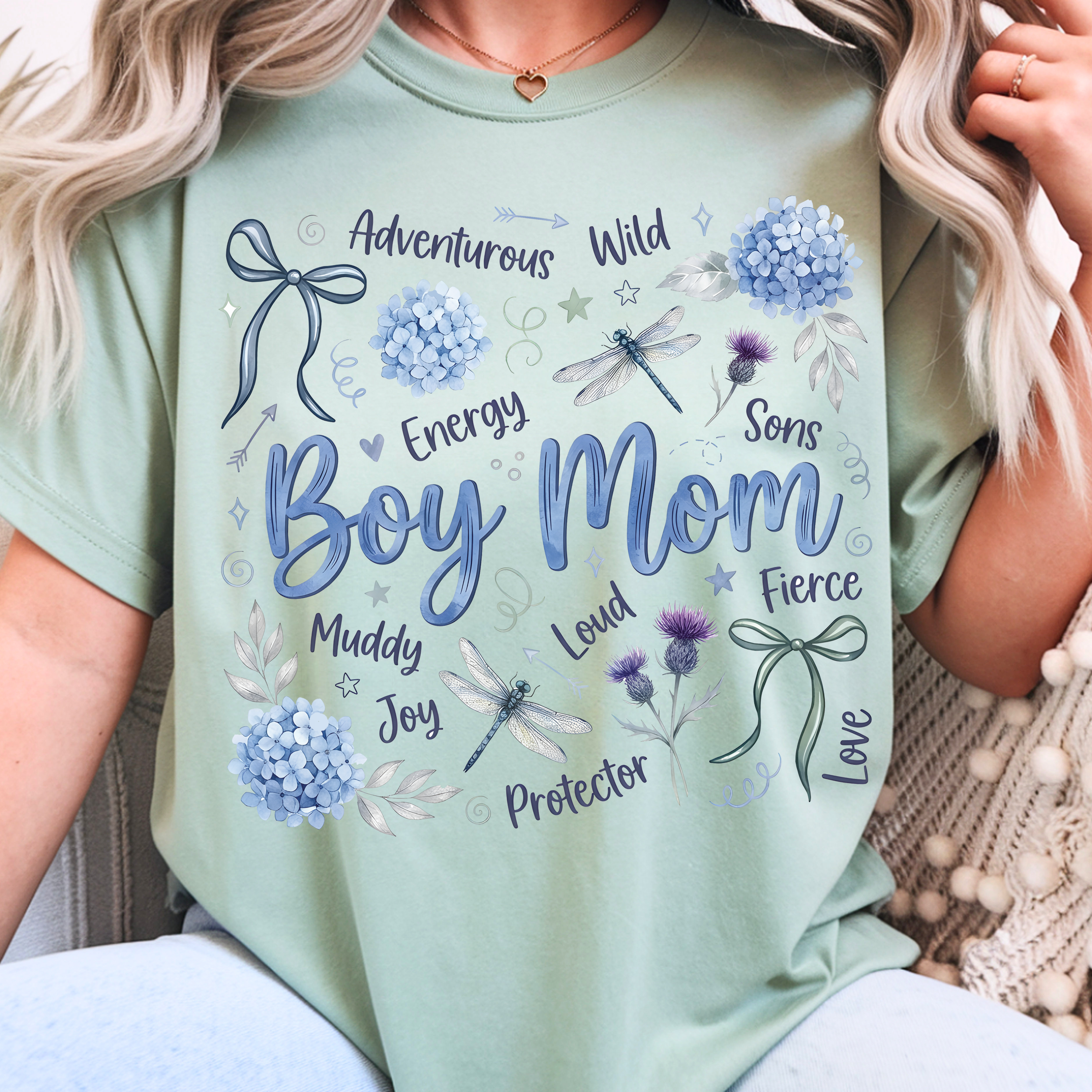 Boy mom floral shirt bay color comfort colors hydrangea design mom of boys tee