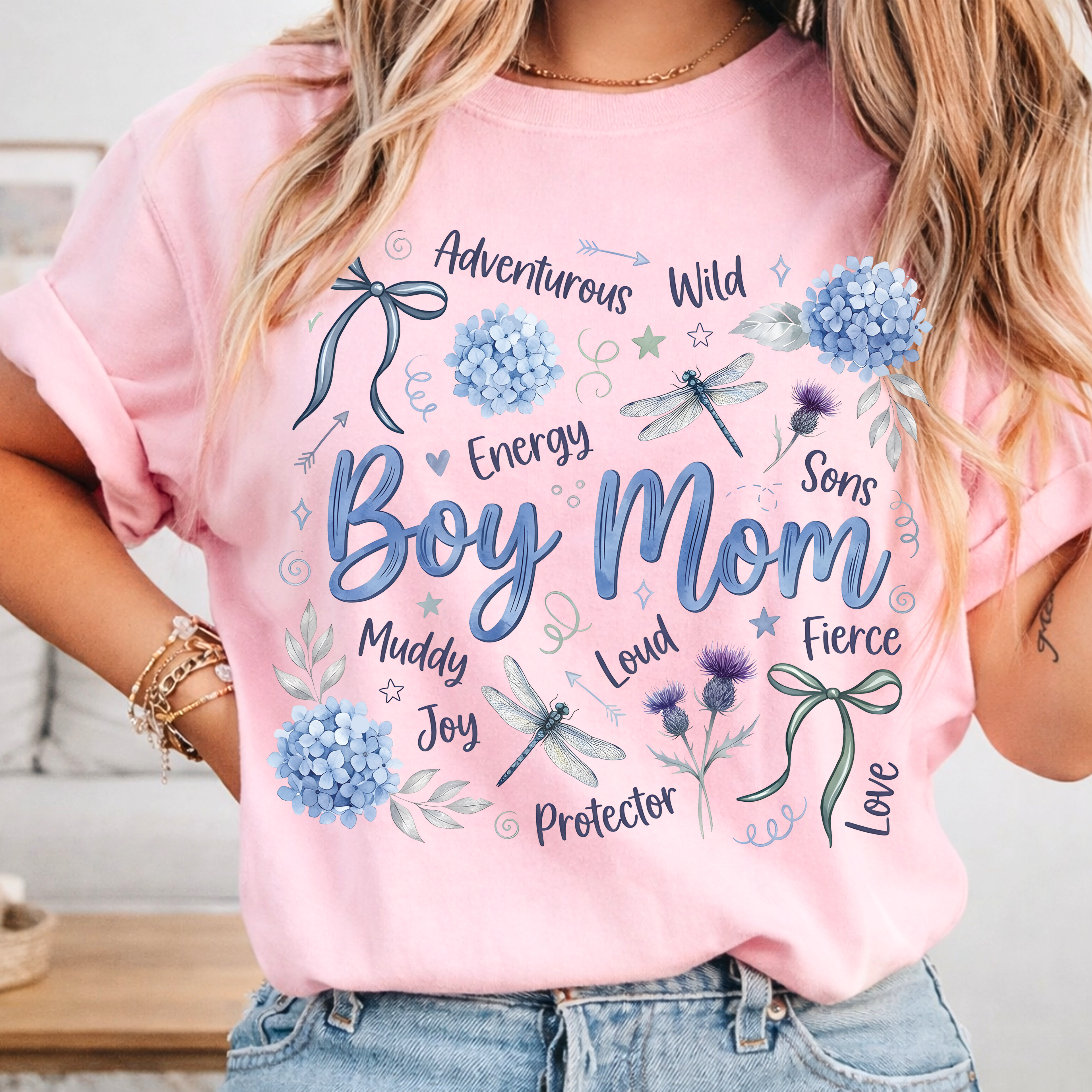 Blossom pink boy mom floral shirt comfort colors cute mama shirt
