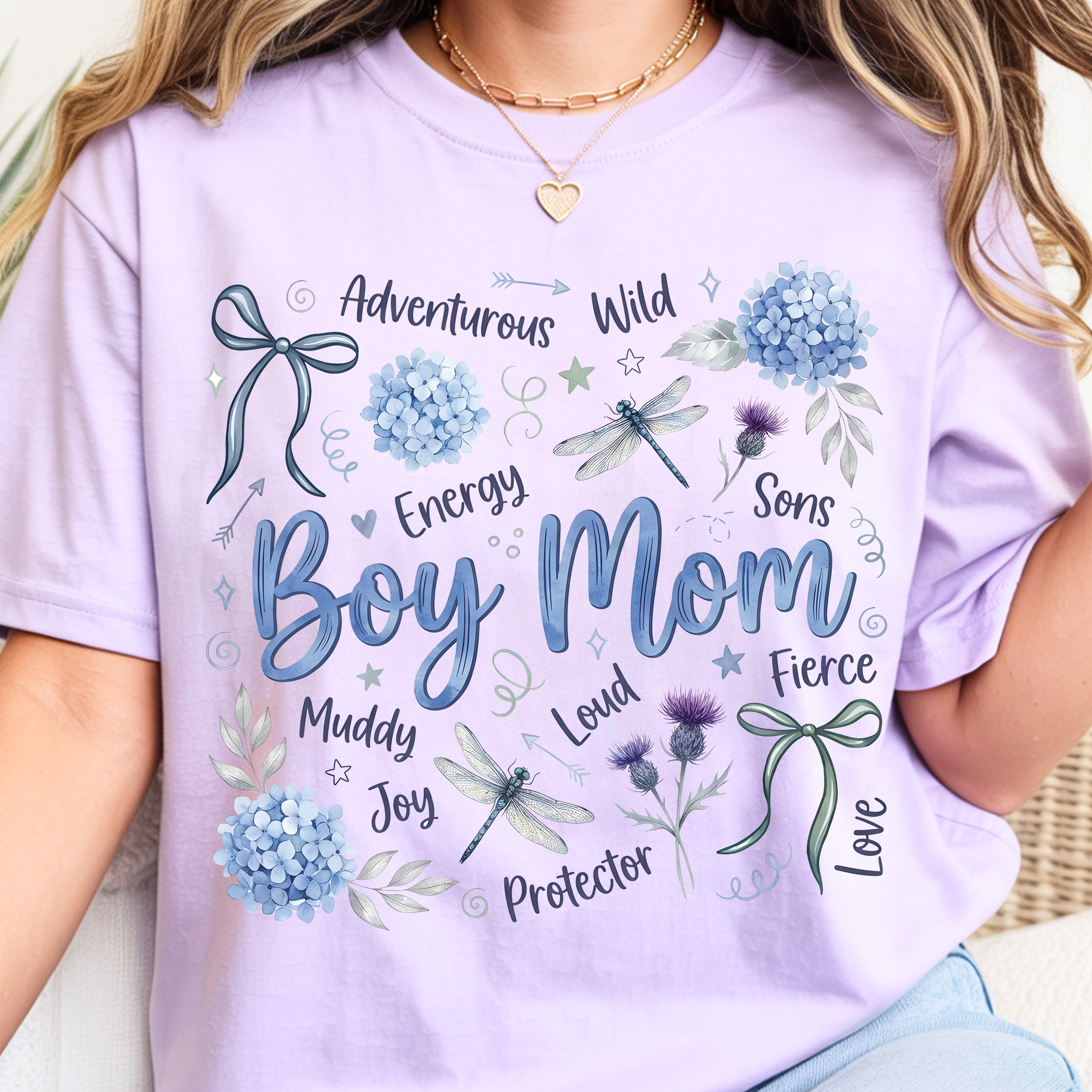 Orchid boy mom shirt floral hydrangea design comfort colors mama tee