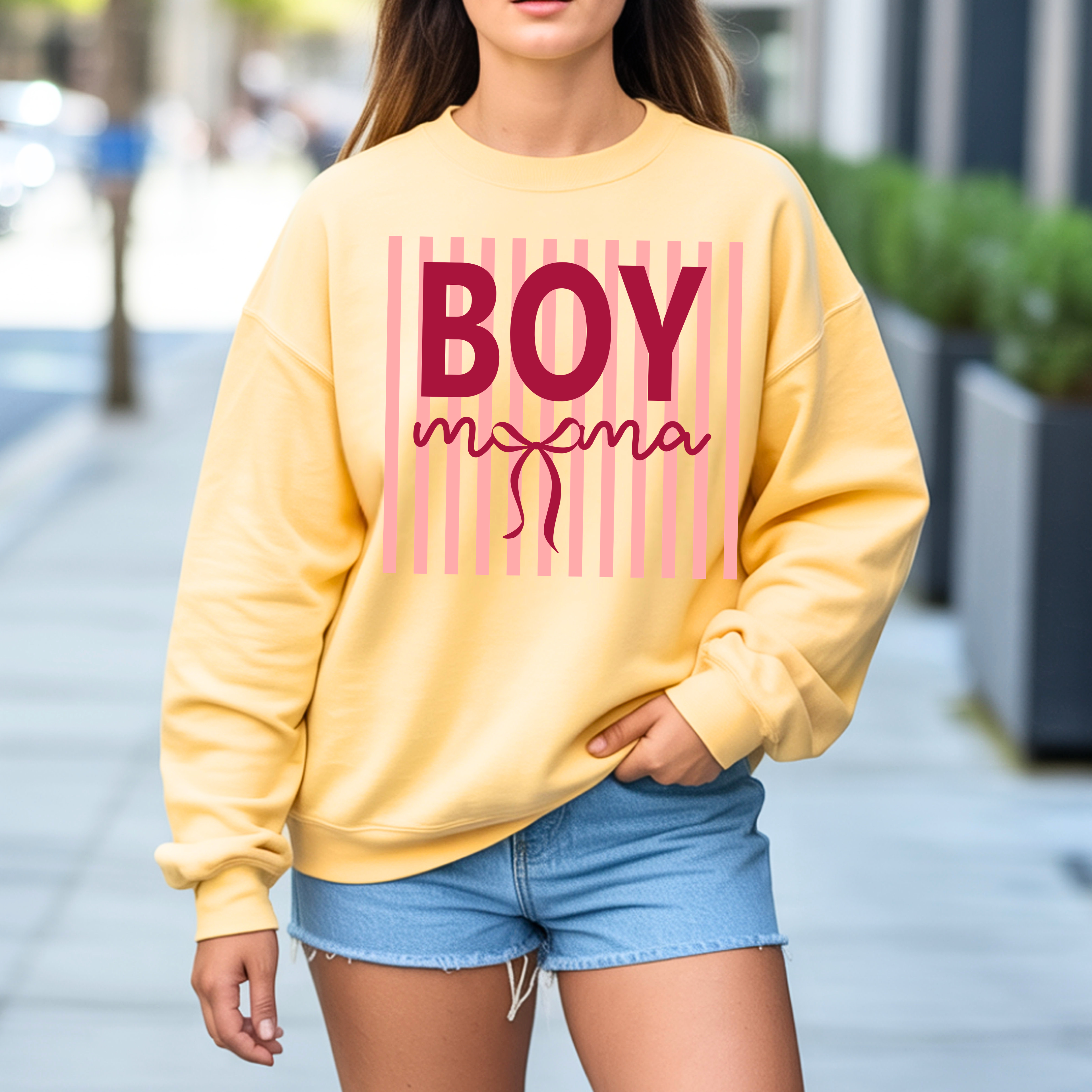 Boy Mom sweatshirt in butter yellow Comfort Colors crewneck