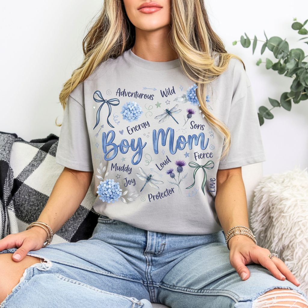 Grey boy mom floral t-shirt comfort colors 1717 cute mom life shirt