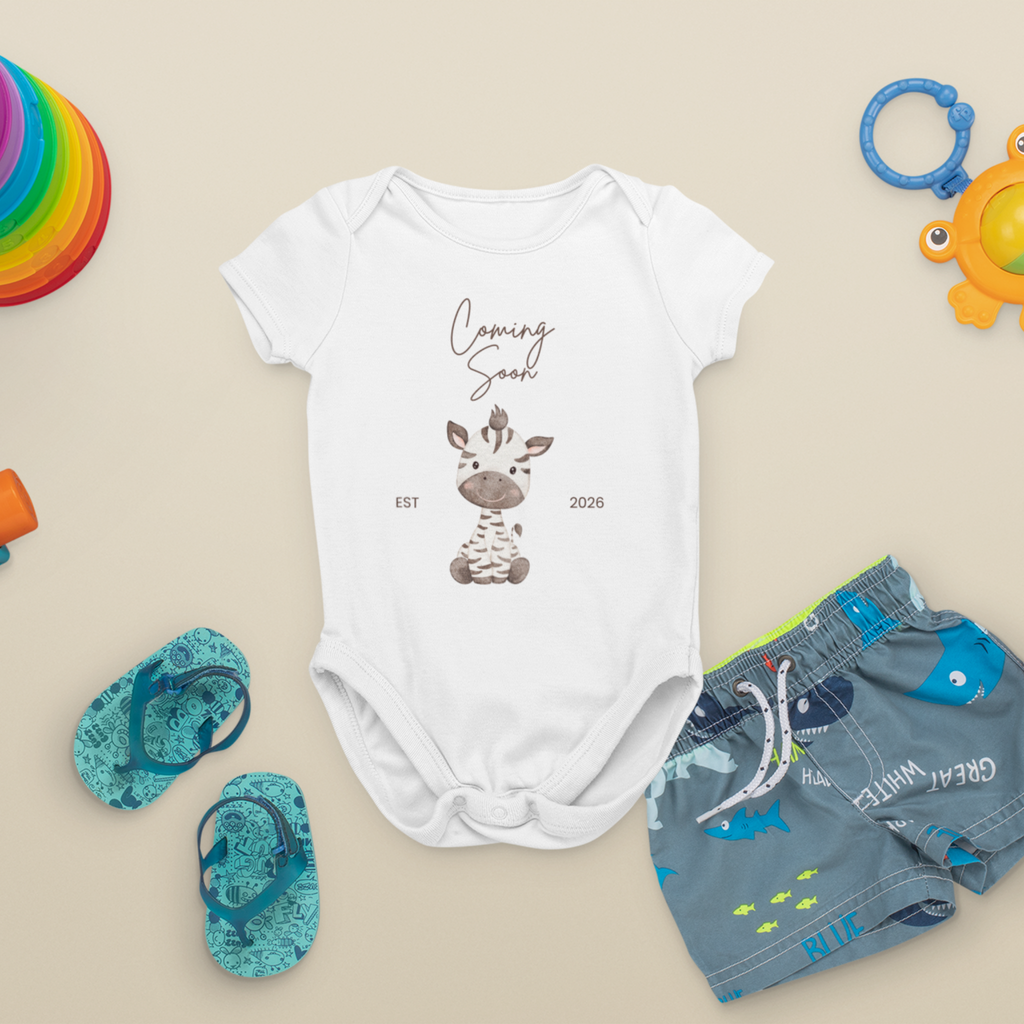 cute coming soon baby onesie with baby items perfect baby shower gift idea