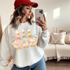 Casual mom outfit with cute duck sweatshirt cozy aesthetic everyday wear stylish comfortable crewneck