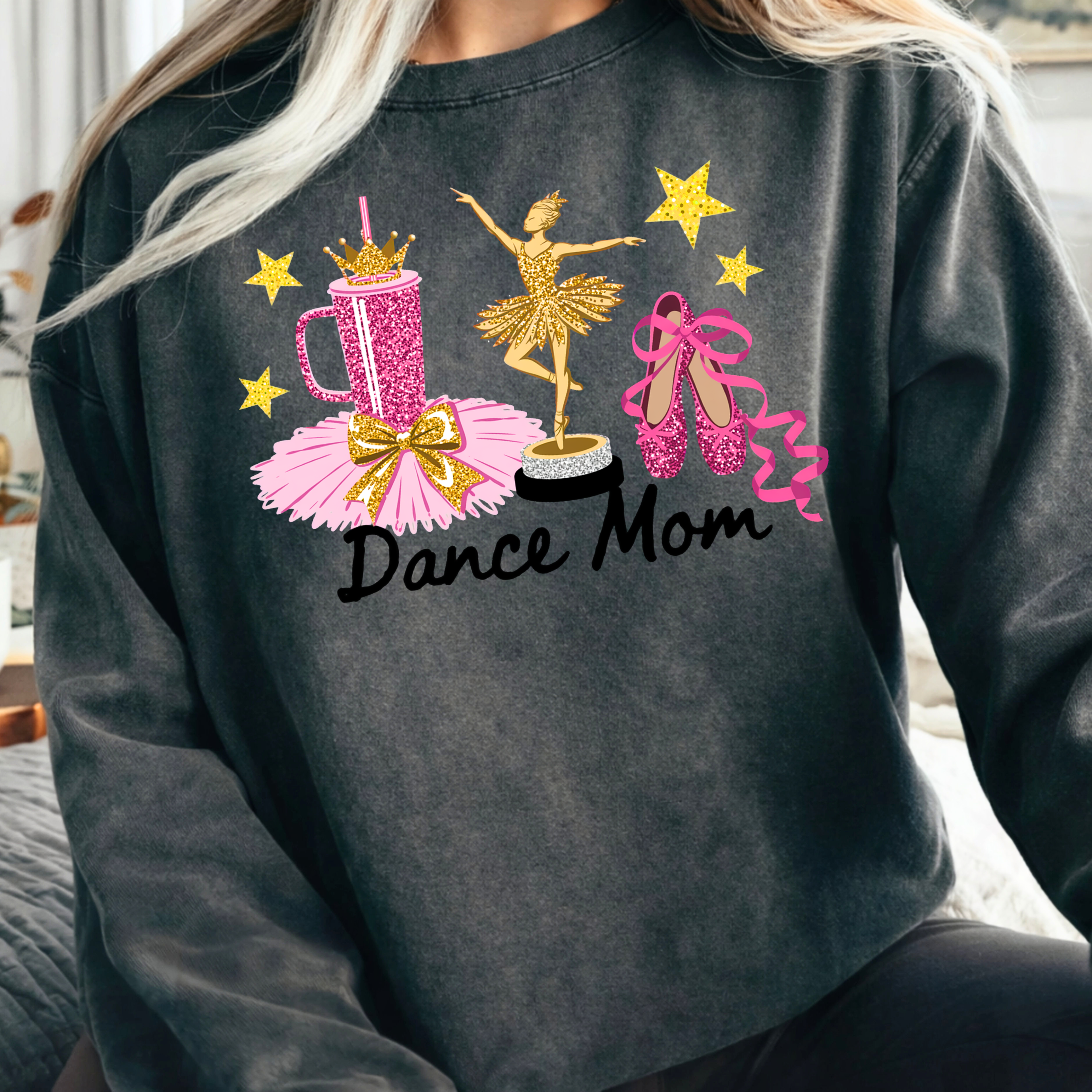Pepper black dance mom sweatshirt vintage look ballet design cozy mom crewneck