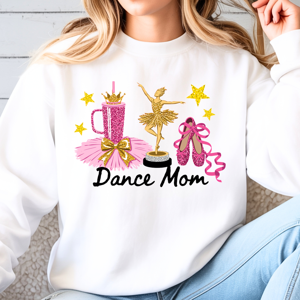 White dance mom sweatshirt ballet design pointe shoes trophy mothers day gift for dance mom