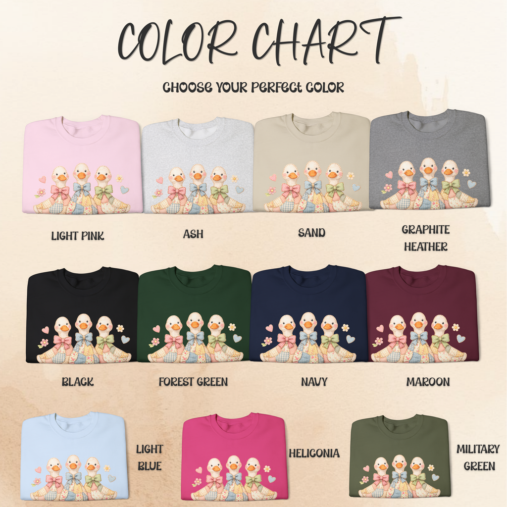 Faux patchwork duck sweatshirt available in multiple colors including pink ash sand black navy green maroon