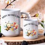 Floral bee Mother’s Day mug 11oz 15oz ceramic coffee cup