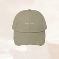 Light olive distressed baseball cap with “Future Mama” text, casual maternity hat for everyday wear