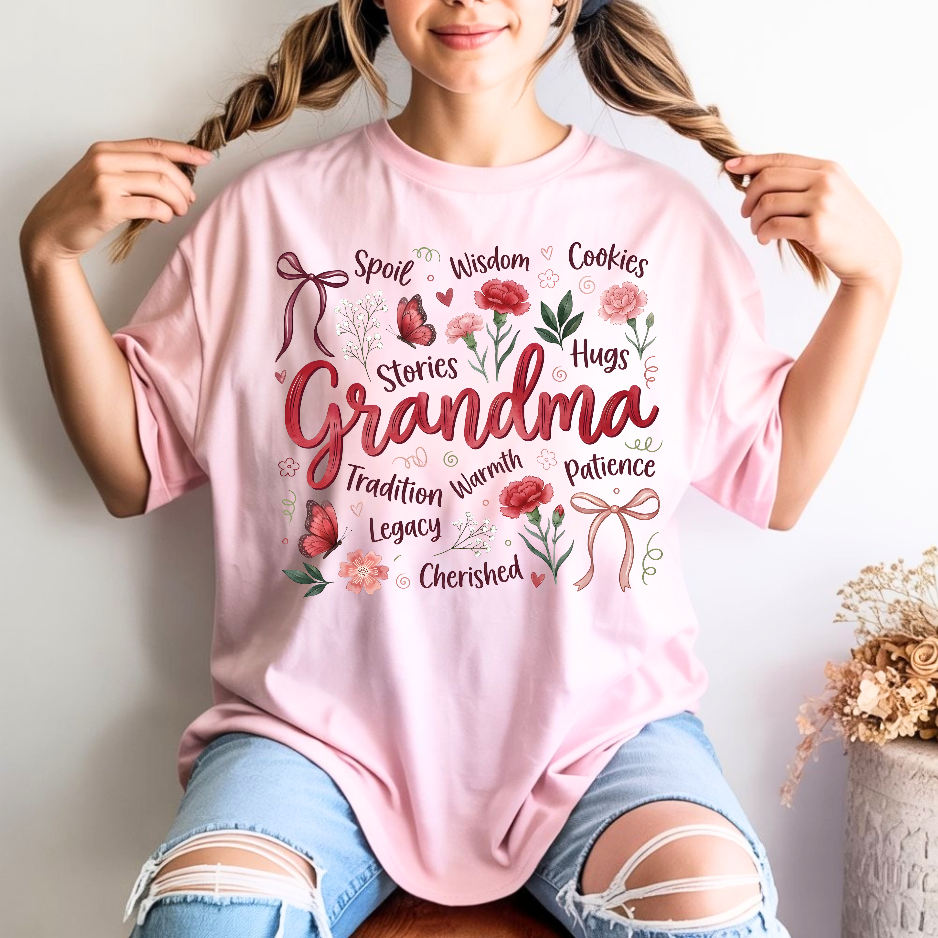 Blossom pink grandma shirt floral design cute nana gift mothers day