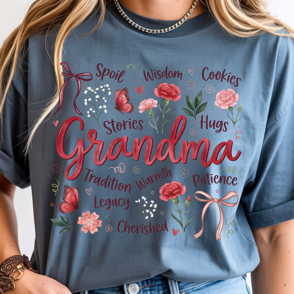 Blue jean grandma floral shirt comfort colors aesthetic gift