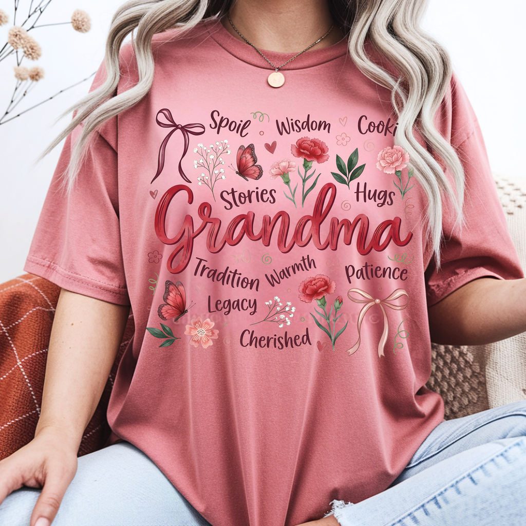 Crimson red grandma floral shirt bold vintage grandma gift tee