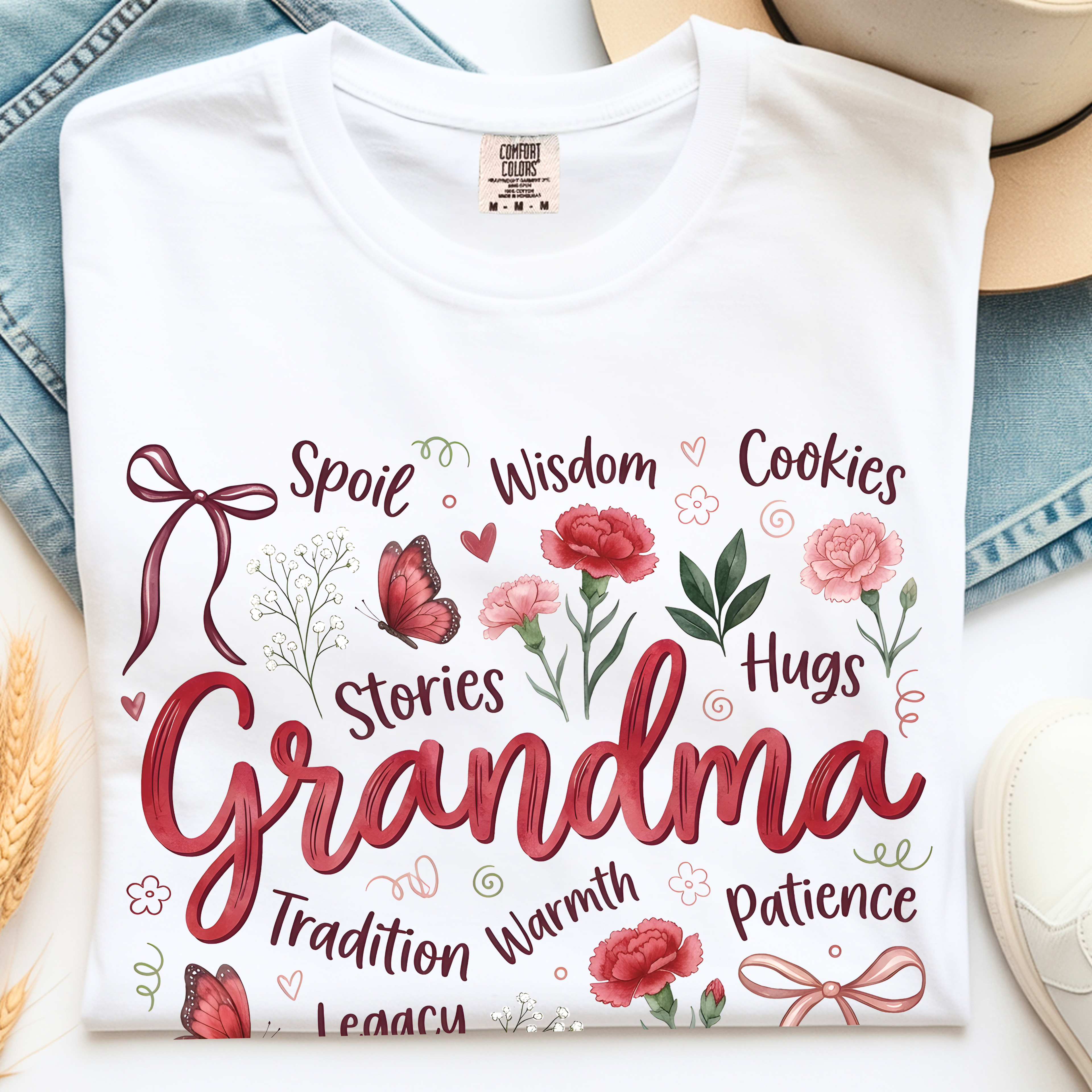 White folded grandma floral shirt comfort colors 1717 cute mothers day gift for grandma