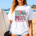 Hot Mom Summer graphic t-shirt in white color on beach
