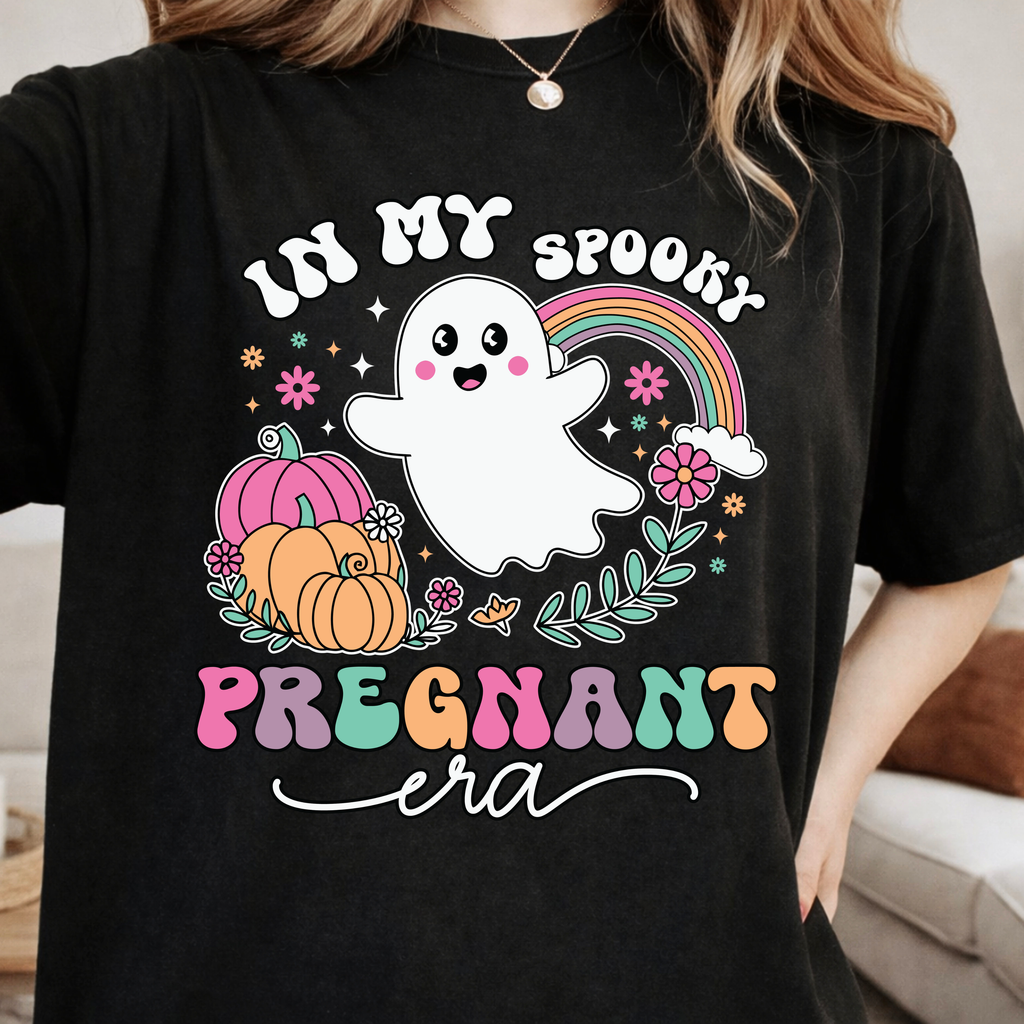 Ghost pregnancy reveal shirt for Halloween in black color
